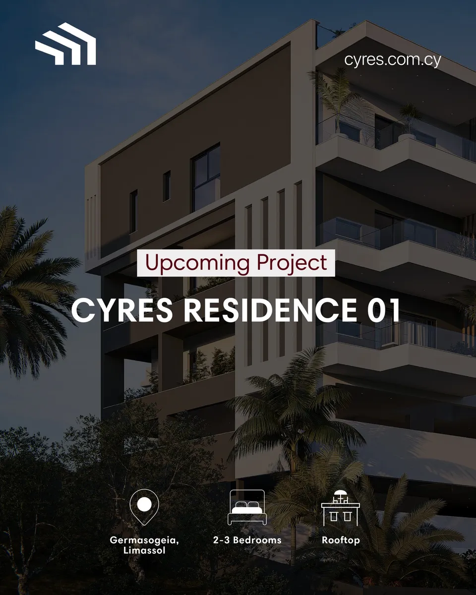Cyres Residence 01, Germasogeia.
Minimalist elegance, in the heart of Limassol.
Two- and three-bedroom apartments, desig
